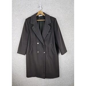 Vintage Forecaster of Boston Wool Black Double Breasted Long Coat Size 14 USA